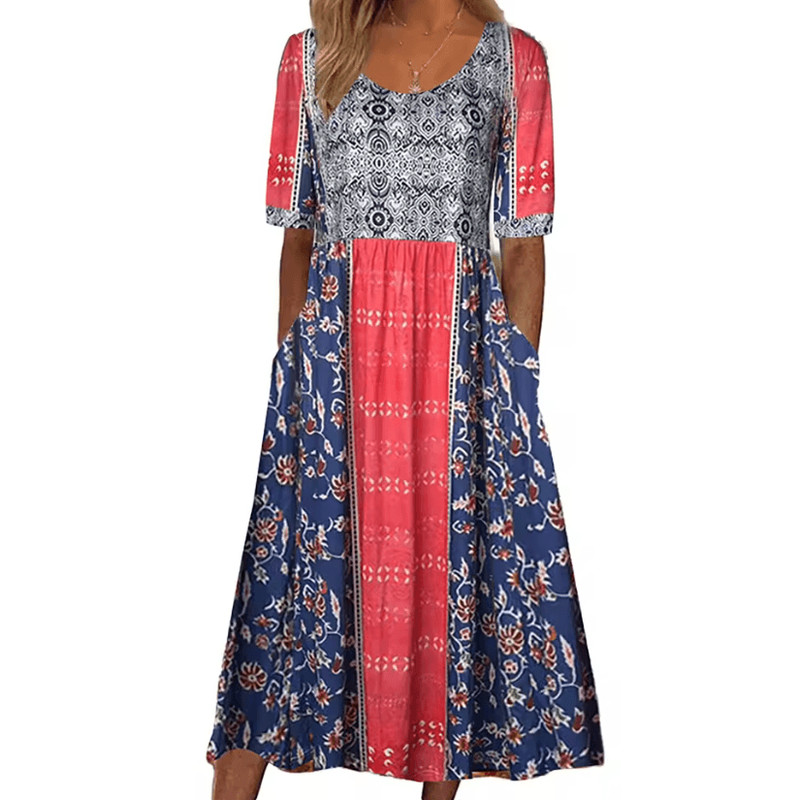 Summer Breeze Bohemian Maxi Dress With Short Sleeves 4