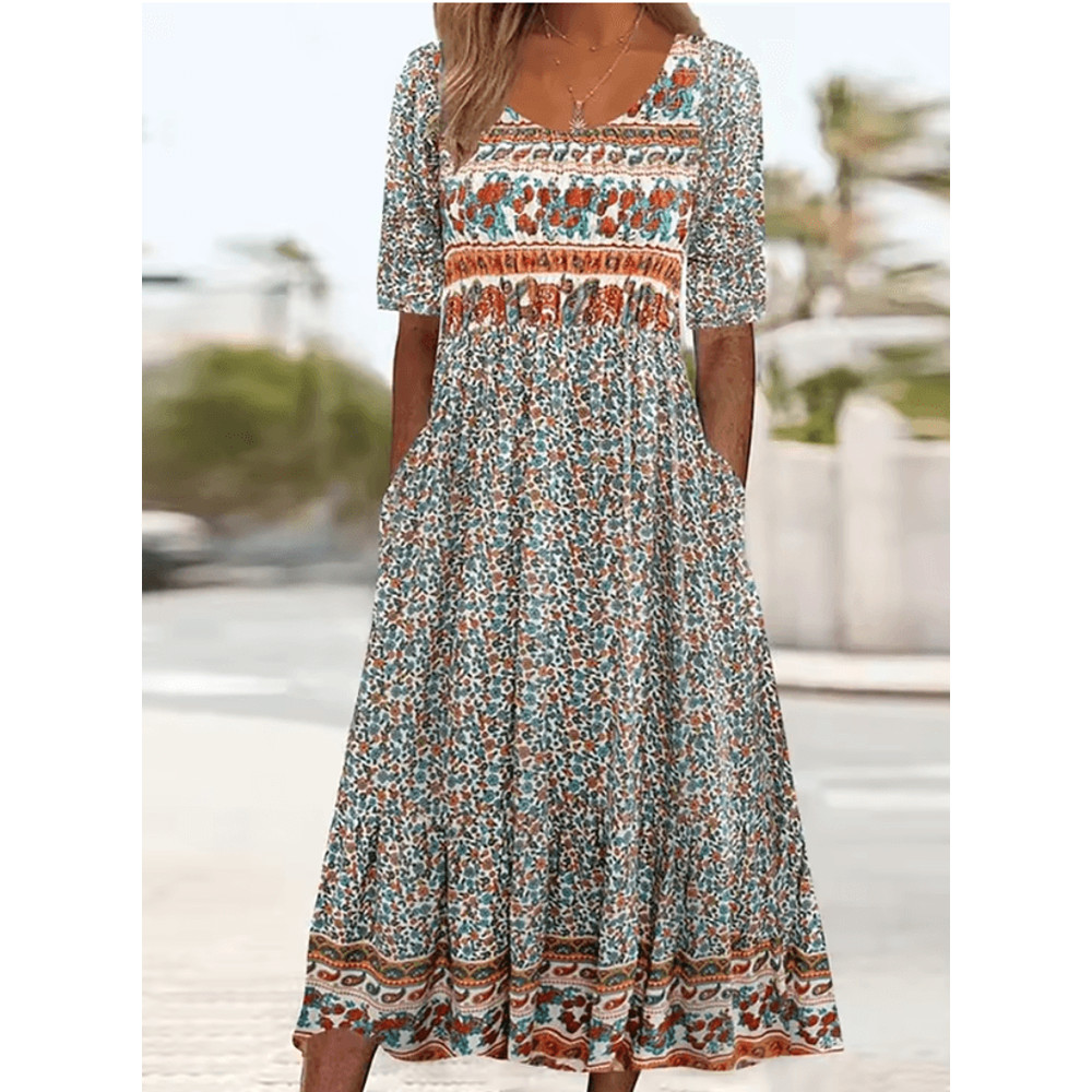 Summer Breeze Bohemian Maxi Dress With Short Sleeves 5