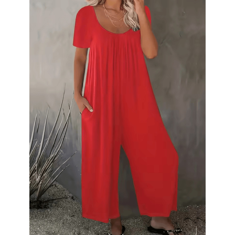 EasyFlow Plus Size Womens Summer Jumpsuit With Pockets 0