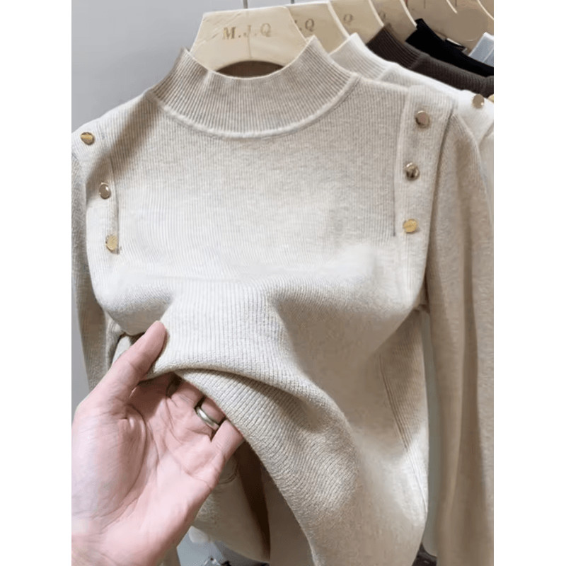 CozyCharm Womens Knitted Turtleneck Sweater With Button Detail 3