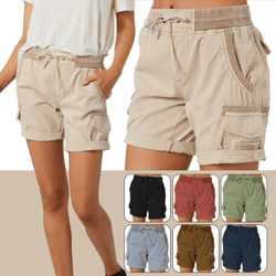 breezefit womens cotton linen cargo shorts with elastic waist