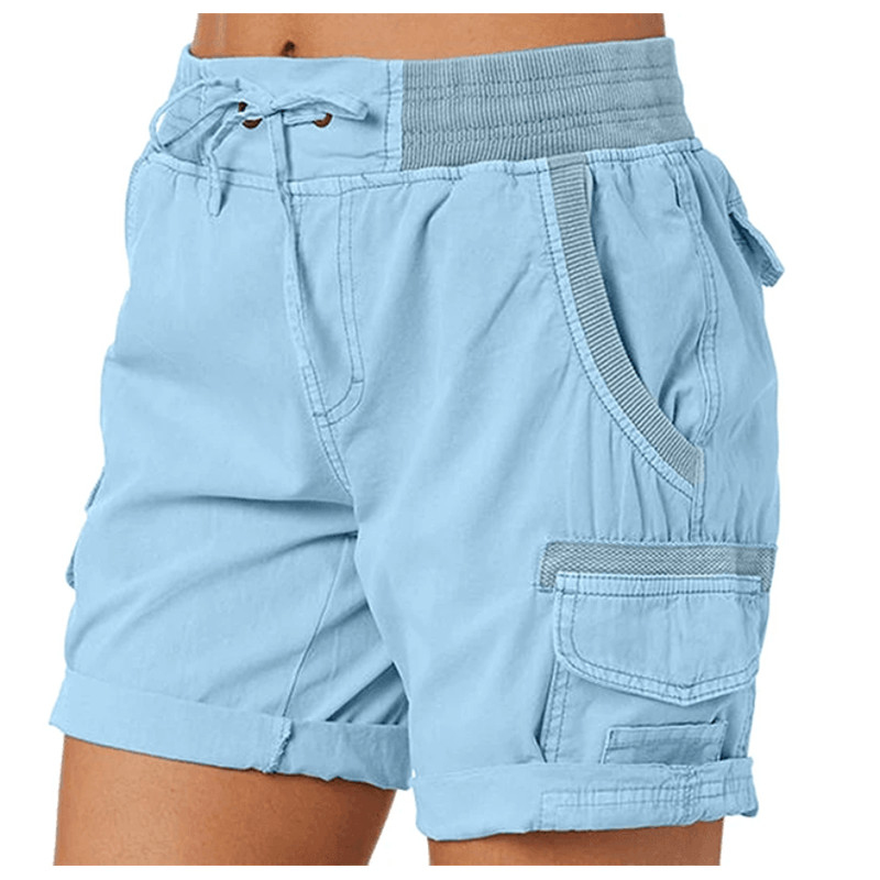 BreezeFit Womens Cotton Linen Cargo Shorts With Elastic Waist 4