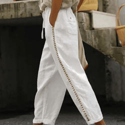 womens white lace cropped pants casual summer loose fit trousers