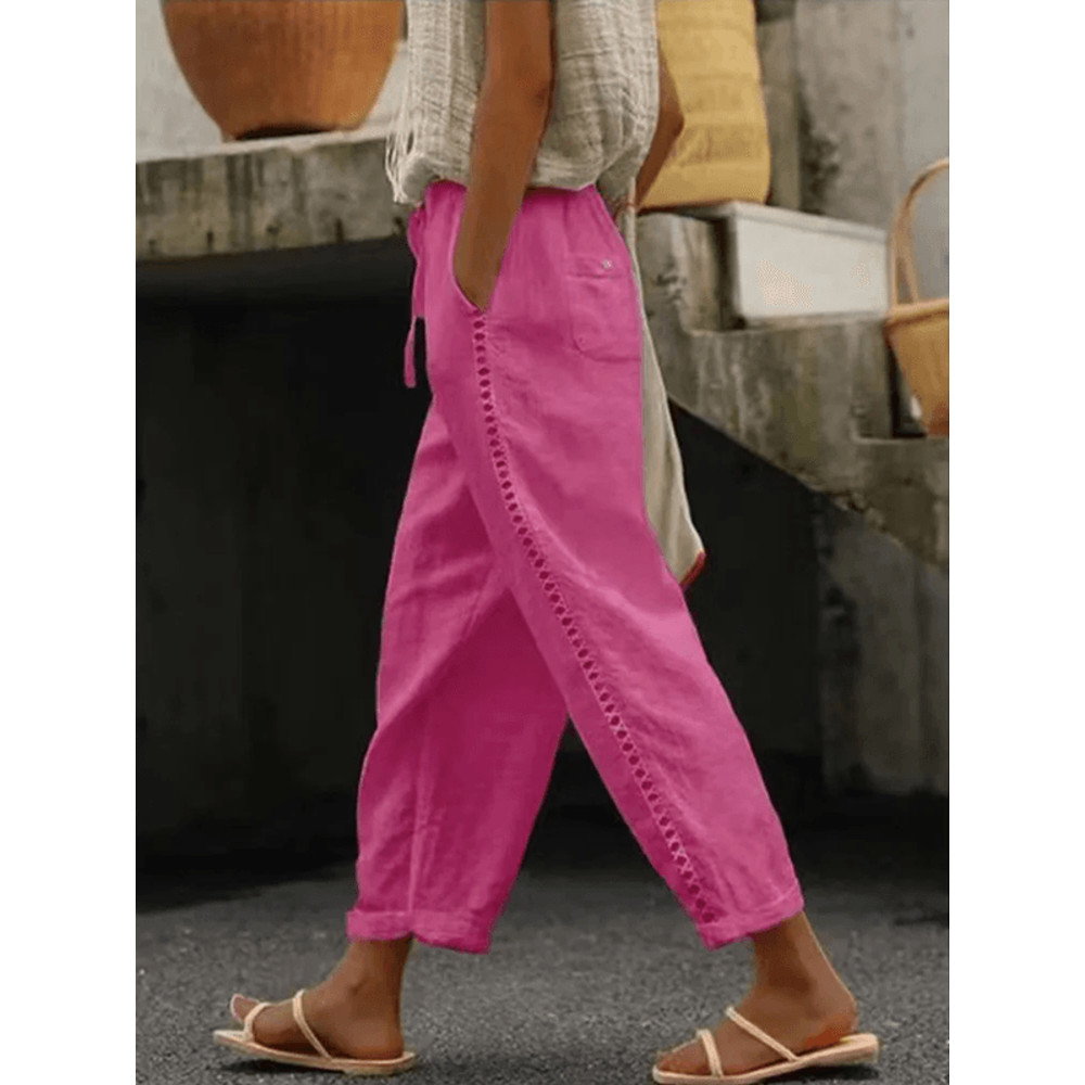 Womens White Lace Cropped Pants Casual Summer Loose Fit Trousers 1