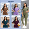 Womens Stretch Scrubs Set Nursing Medical Uniform With Jogger Pants 10