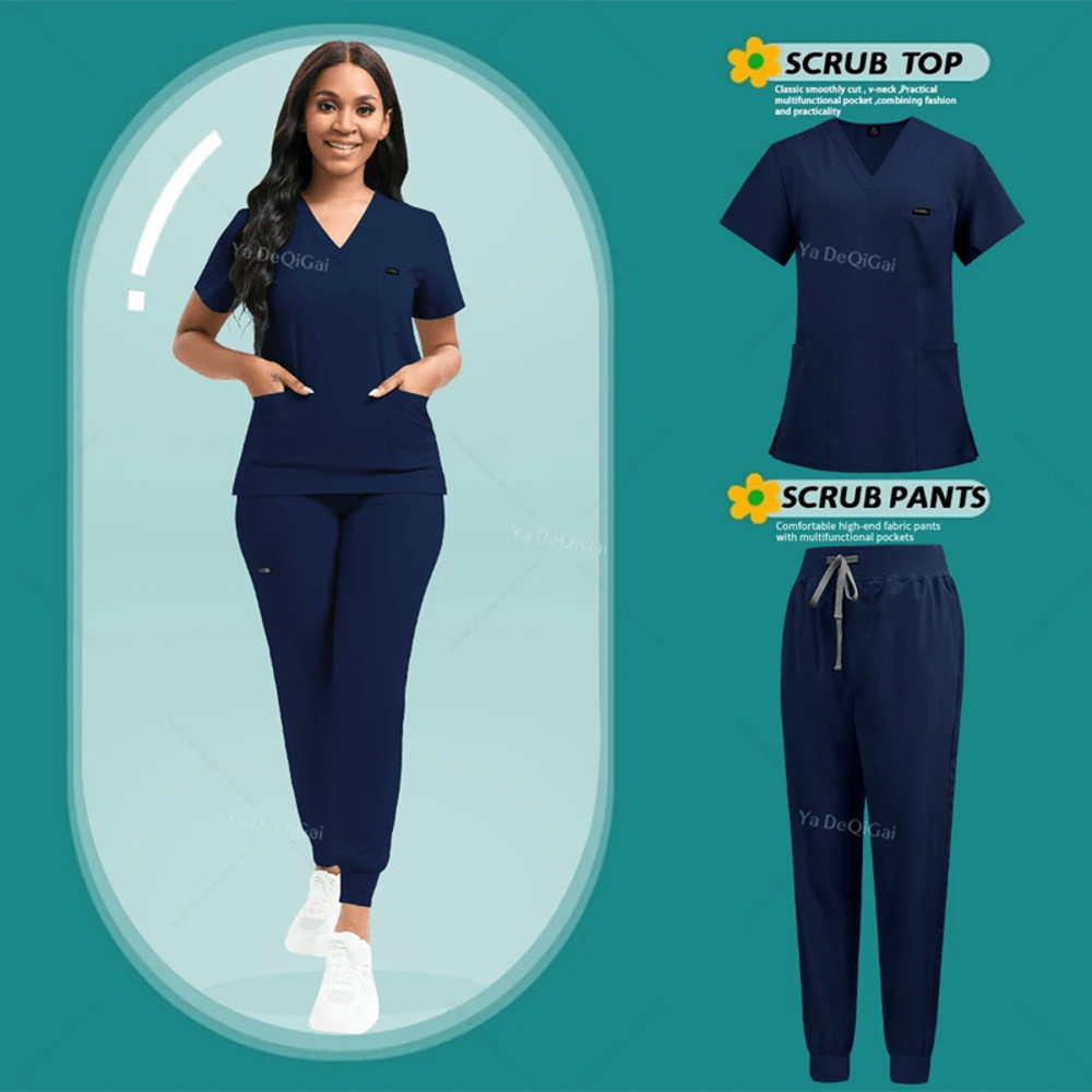 Womens Stretch Scrubs Set Nursing Medical Uniform With Jogger Pants 7