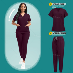 womens stretch scrubs set nursing medical uniform with jogger pants