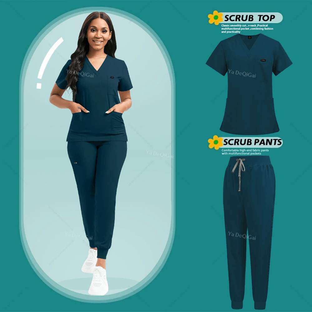 Womens Stretch Scrubs Set Nursing Medical Uniform With Jogger Pants 4
