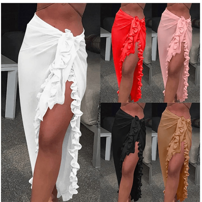 Elegant Ruffle Sarong Beach Cover Up Skirt For Women 2