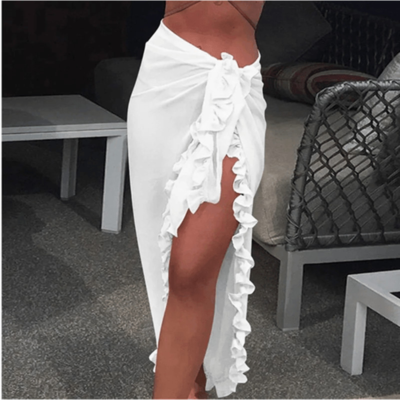 Elegant Ruffle Sarong Beach Cover Up Skirt For Women 4