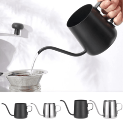 stainless steel gooseneck coffee pot with narrow spout for precision pour over brewing