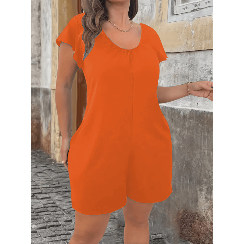 Plus Size V Neck Jumpsuit With Flounce Sleeves And Pockets Casual Chic Summer Outfit 3