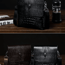 mens leather messenger bag business crossbody satchel with crocodile grain