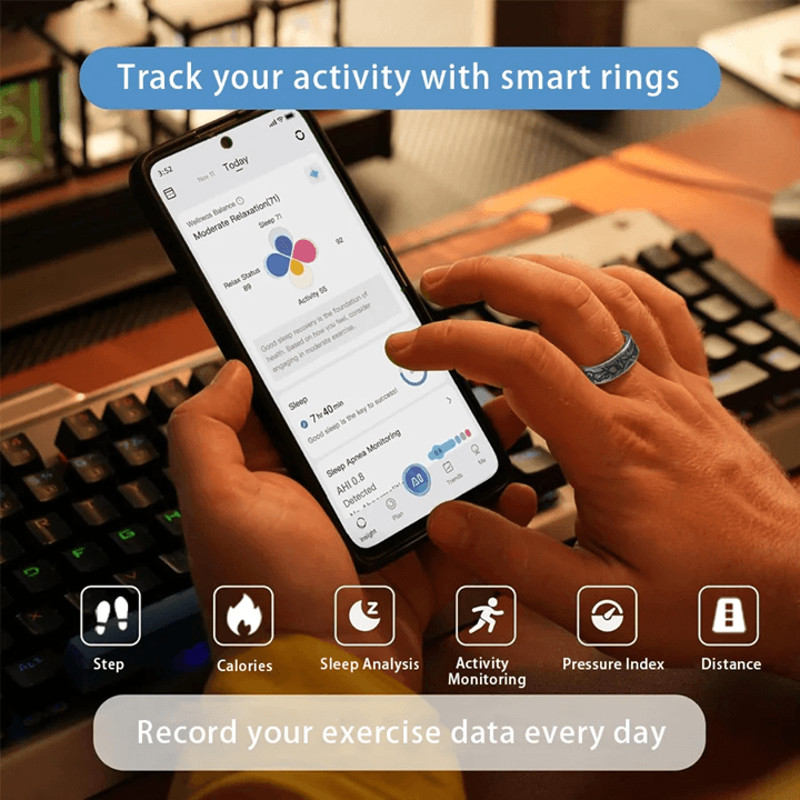 Smart Ring Heart Rate And Oximeter Fitness Tracker Waterproof Multi Sport Mode 4