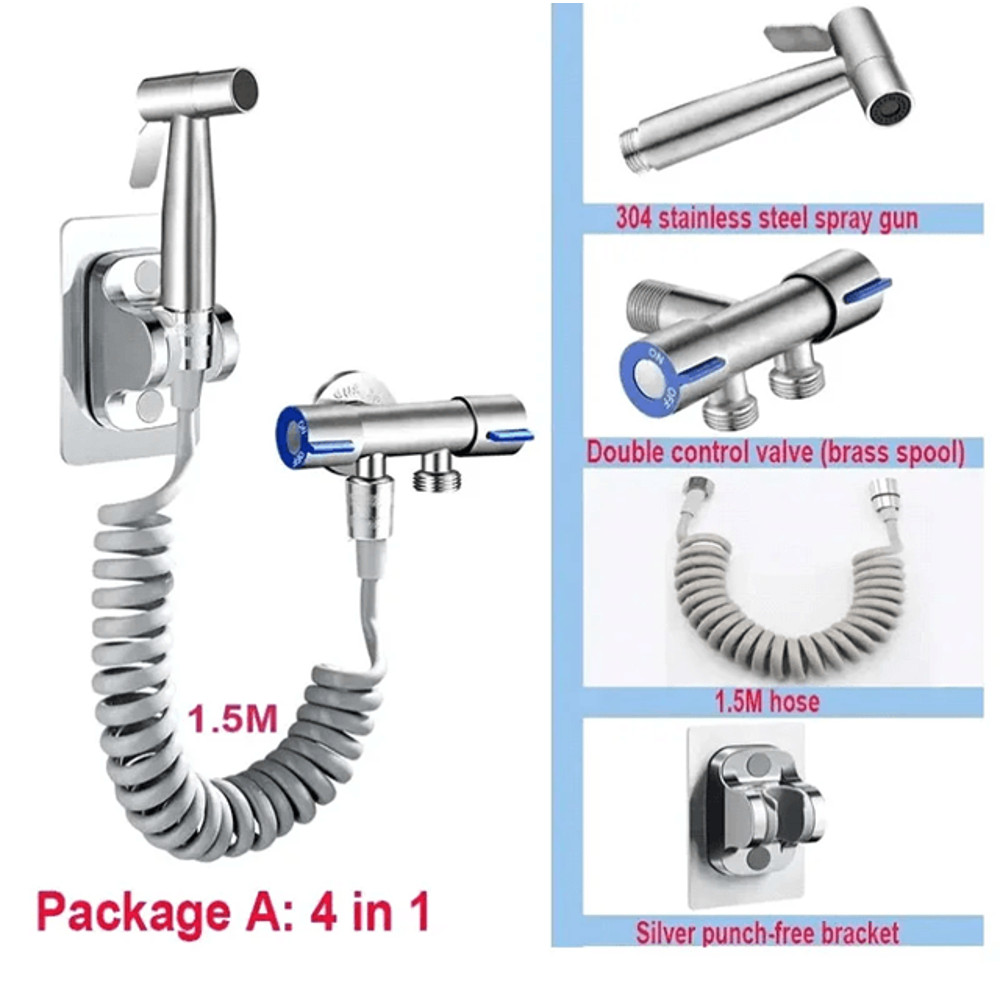 Stainless Steel Handheld Bidet Sprayer Set For Toilet With Self Cleaning Nozzle 4