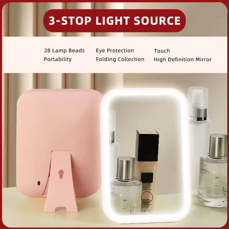 LED Touch Screen Makeup Mirror With Folding Design And USB Rechargeable Light 6