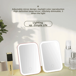 led touch screen makeup mirror with folding design and usb rechargeable light