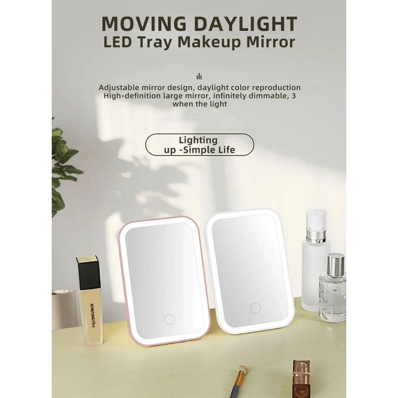 LED Touch Screen Makeup Mirror With Folding Design And USB Rechargeable Light 0