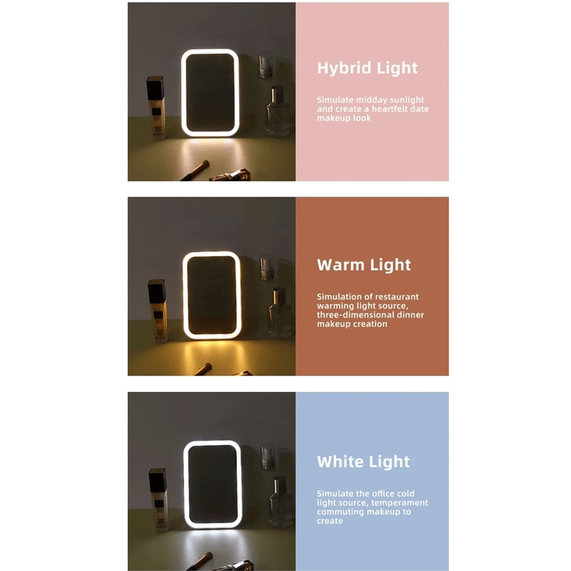 LED Touch Screen Makeup Mirror With Folding Design And USB Rechargeable Light 1