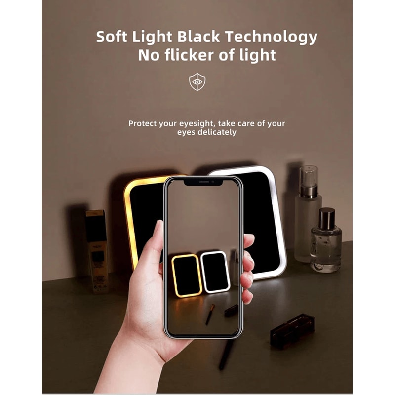 LED Touch Screen Makeup Mirror With Folding Design And USB Rechargeable Light 2