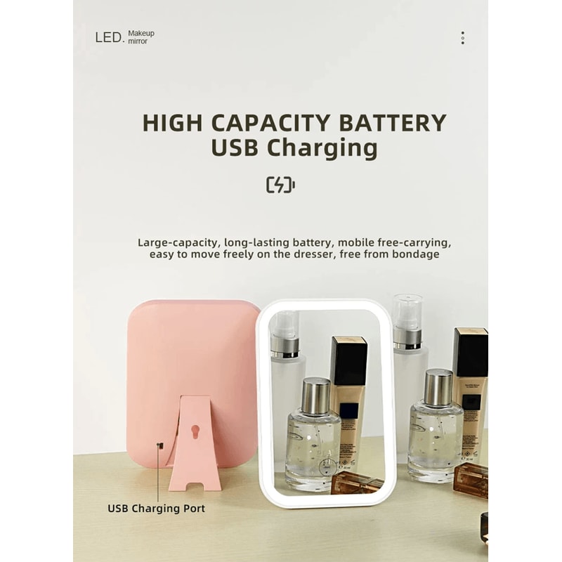 LED Touch Screen Makeup Mirror With Folding Design And USB Rechargeable Light 3