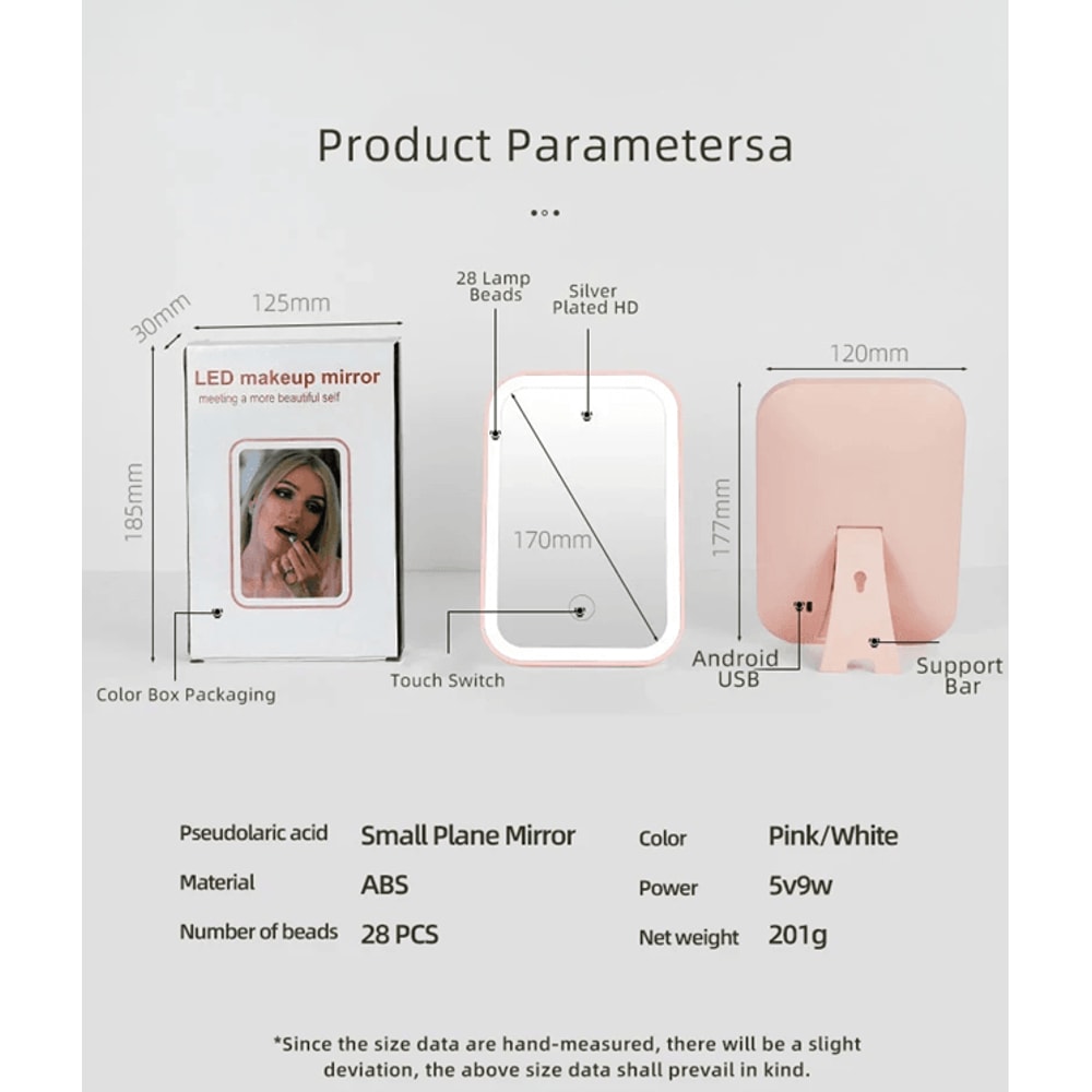 LED Touch Screen Makeup Mirror With Folding Design And USB Rechargeable Light 4
