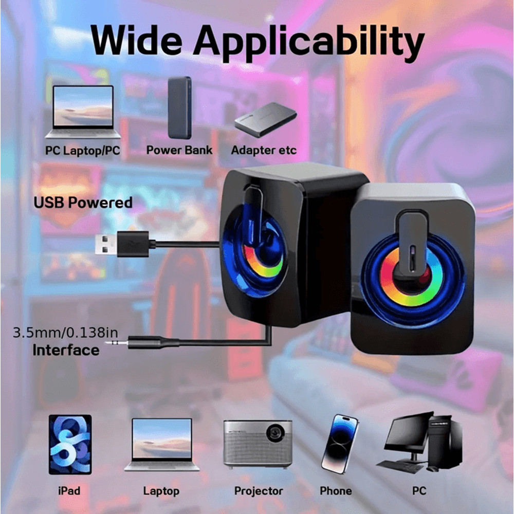 USB Computer Speakers With HIFI Stereo Sound And LED Light For Desktop 3