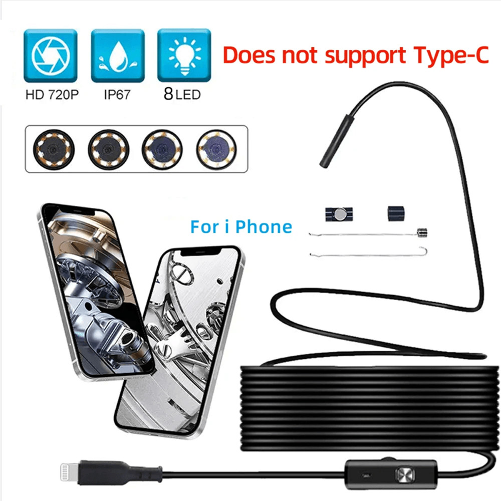 Waterproof Endoscope Camera For IPhone With 8 LED Borescope For Car And Home Inspection 4