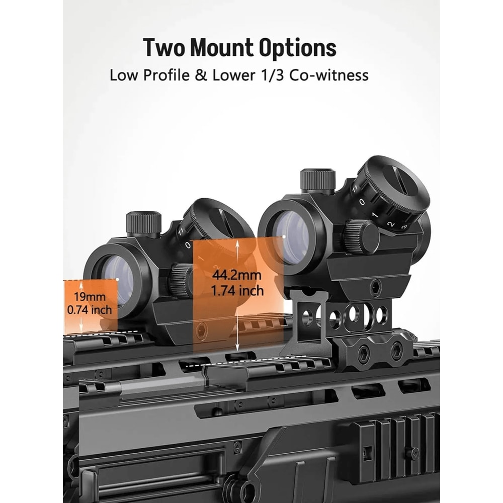 2MOA Red Dot Sight 1x25mm Reflex Scope Waterproof Shockproof Fog Proof With Riser Mount 0