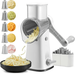 5 in 1 rotary cheese grater and vegetable slicer with mandoline cutter and nut chopper