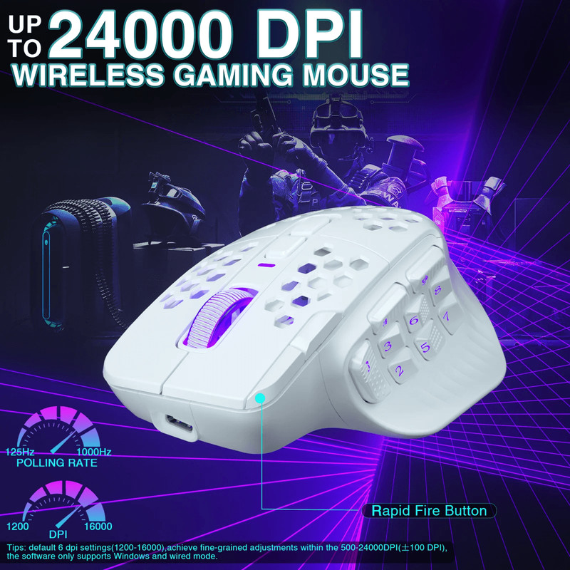 Pro Wireless MMO Gaming Mouse With 16 Side Buttons 24000 DPI RGB Programmable Macros 1