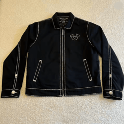 retro y2k denim leather jacket streetwear zip up with embroidery for men