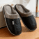 Mens Winter Slippers With PU Leather Waterproof Upper And Warm Fur Lining 0