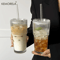 Glass Coffee Cup With Lid And Straw 600ml Transparent Iced Drinkware 2