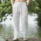 Mens Cotton Linen Beach Pants Casual Summer Joggers Loose Fit Trousers 0