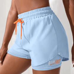 womens high rise yoga shorts with inner layer running two in one design