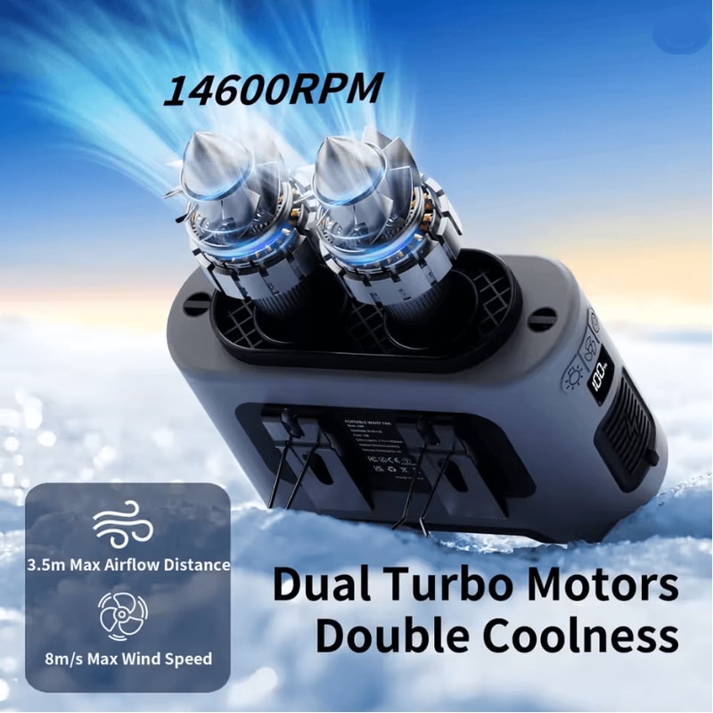 Portable Waist Fan 14500mAh Rechargeable Cooling Fan With Dual Airflow Outlets And Power Bank Funct 0