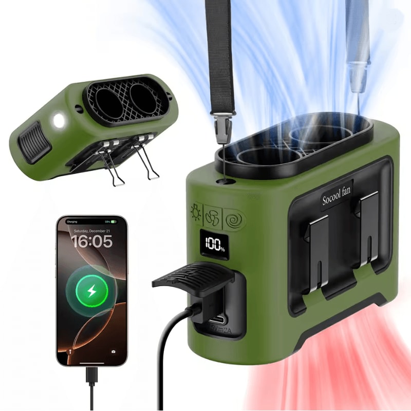 Portable Waist Fan 14500mAh Rechargeable Cooling Fan With Dual Airflow Outlets And Power Bank Funct 4