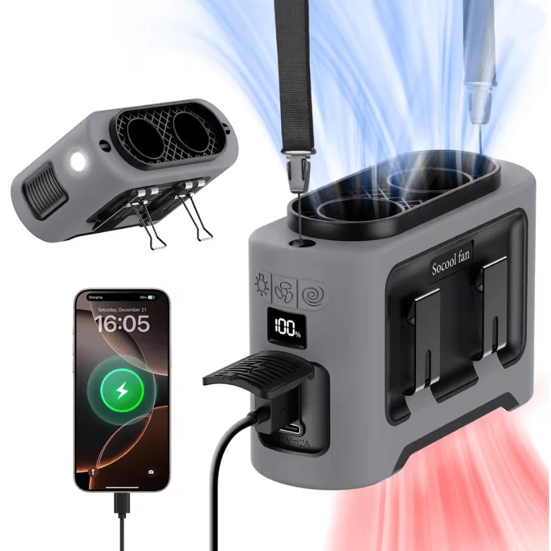 Portable Waist Fan 14500mAh Rechargeable Cooling Fan With Dual Airflow Outlets And Power Bank Funct 5