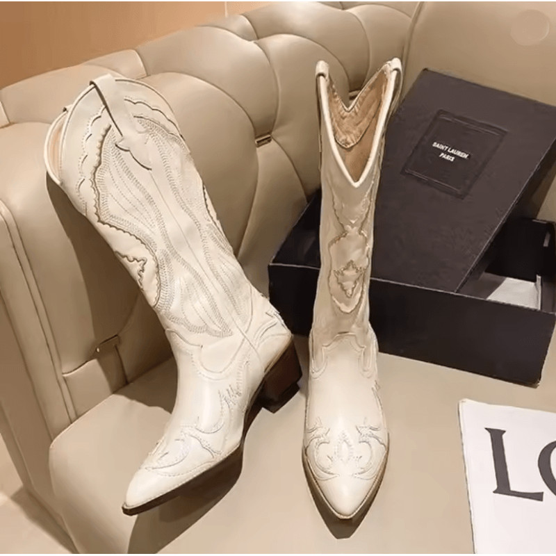 Vintage Western Cowboy Boots For Women With Embroidered Design And Thick Heel 1
