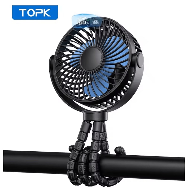 TOPK Portable Stroller Fan With LED Display 5000mAh Rechargeable Personal Cooling Fan 0