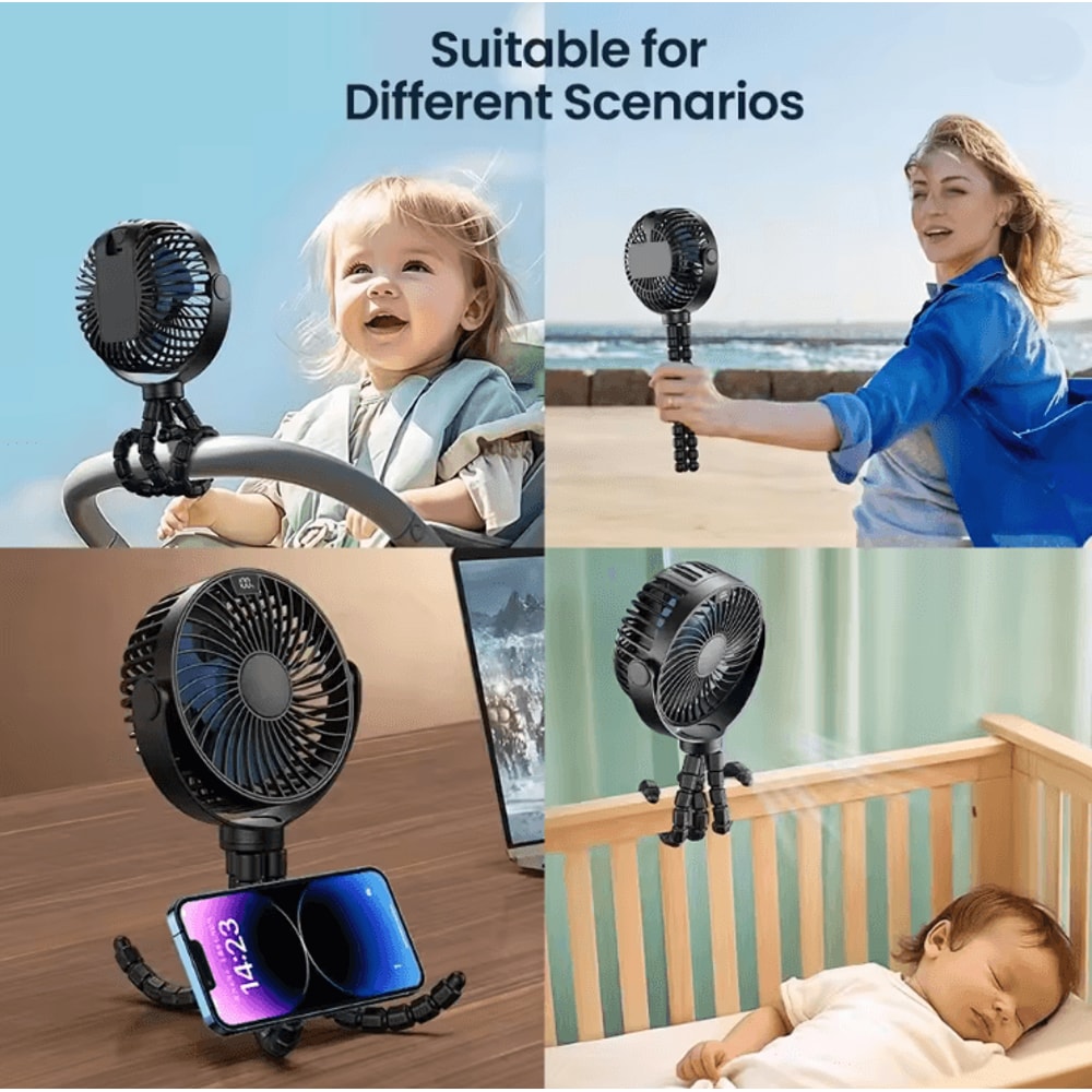 TOPK Portable Stroller Fan With LED Display 5000mAh Rechargeable Personal Cooling Fan 3