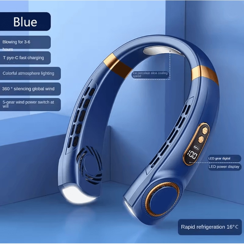 CoolBreeze Portable Neck Fan Bladeless Rechargeable Air Cooler With Display 6