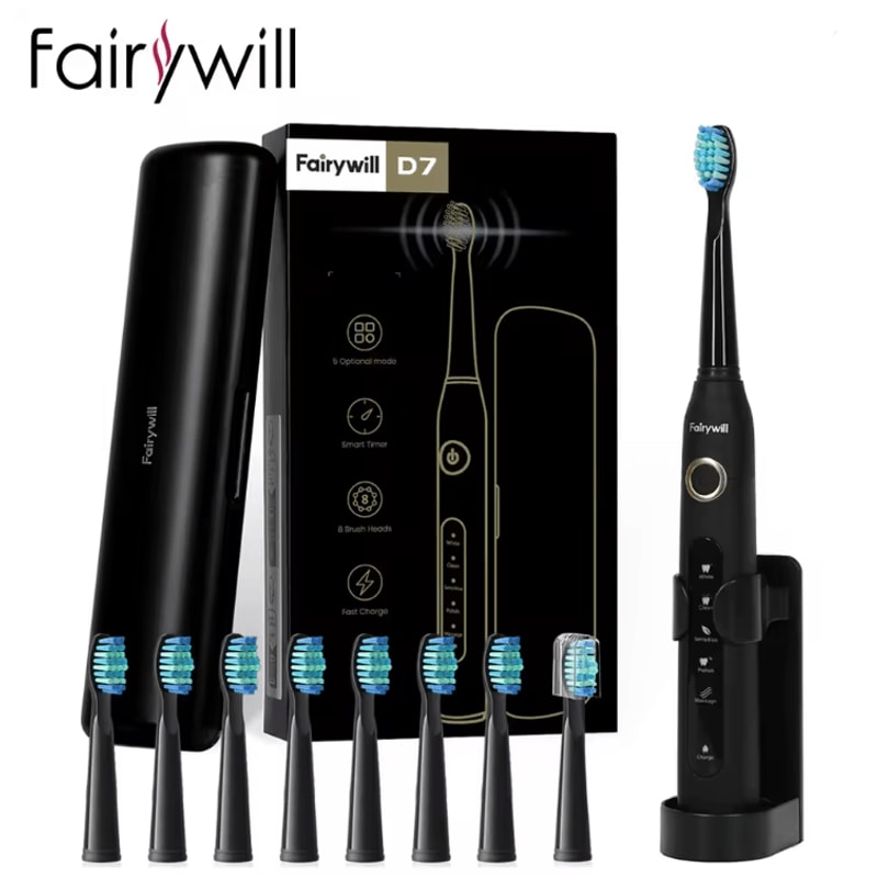 Fairywill FW507 Sonic Electric Toothbrush With 8 Brush Heads And Travel Case 0