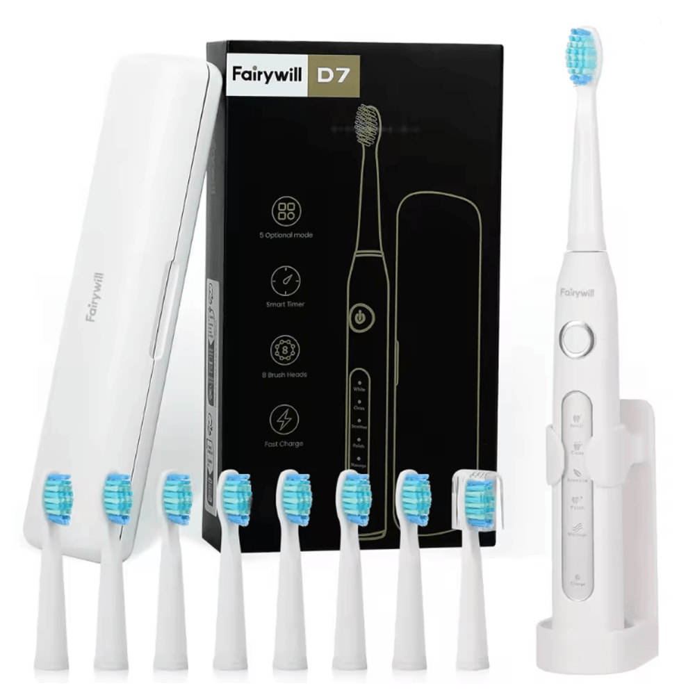 Fairywill FW507 Sonic Electric Toothbrush With 8 Brush Heads And Travel Case 3