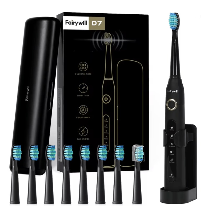Fairywill FW507 Sonic Electric Toothbrush With 8 Brush Heads And Travel Case 4