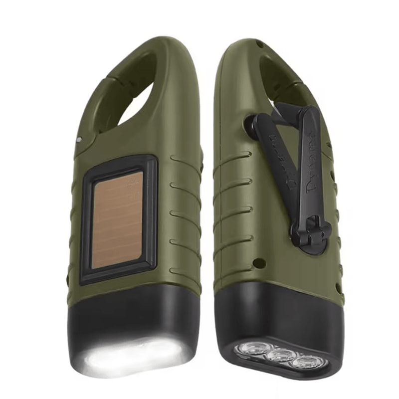 Solar Hand Crank Rechargeable LED Flashlight For Camping Hiking And Emergency Use 0