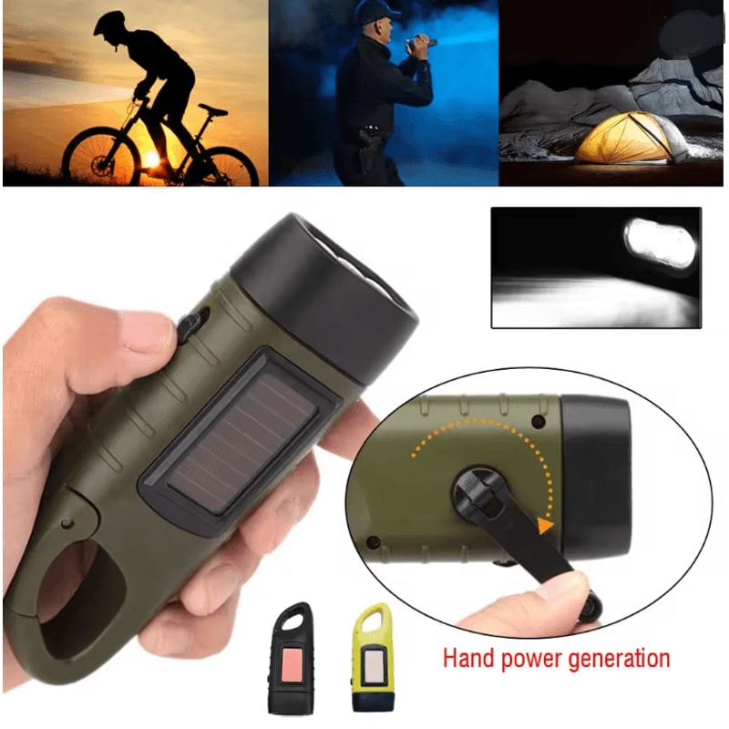 Solar Hand Crank Rechargeable LED Flashlight For Camping Hiking And Emergency Use 1