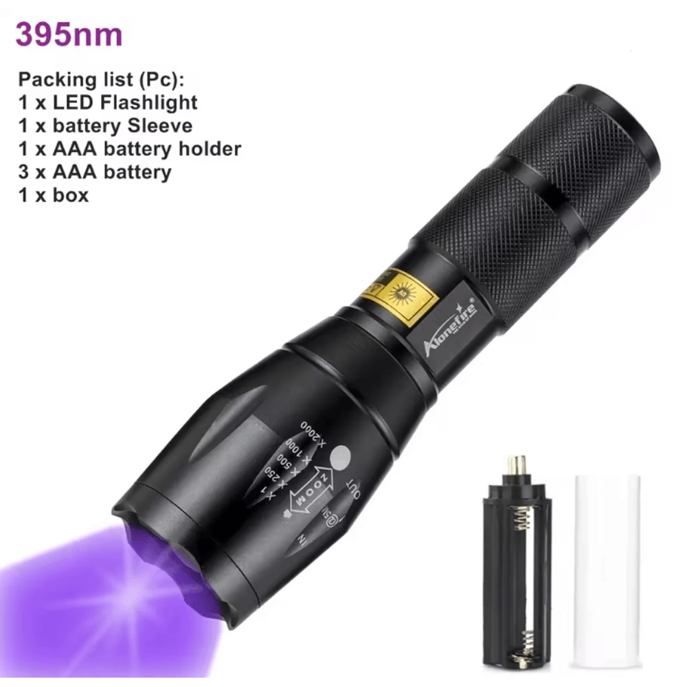 UV LED Flashlight 365nm 395nm Black Light Torch For Pet Stain Detection And Money Authentication 3