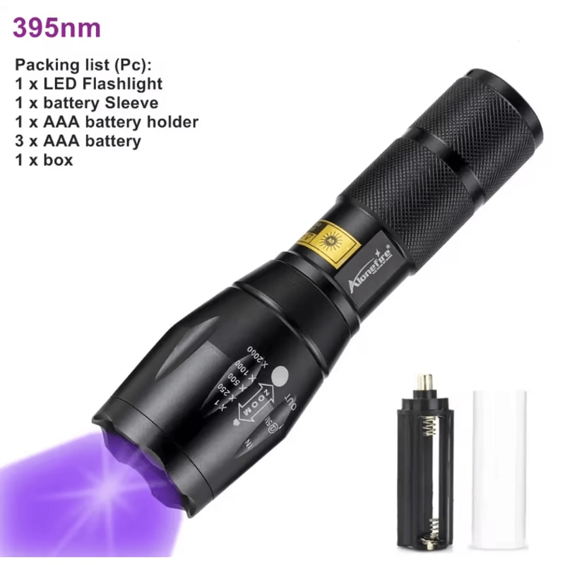 UV LED Flashlight 365nm 395nm Black Light Torch For Pet Stain Detection And Money Authentication 3